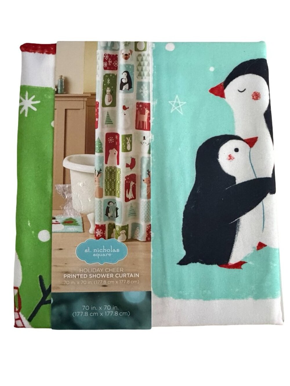 St. Nicholas Square Holiday Cheer Christmas Shower Curtain 70 x 70 Snowman Pengu